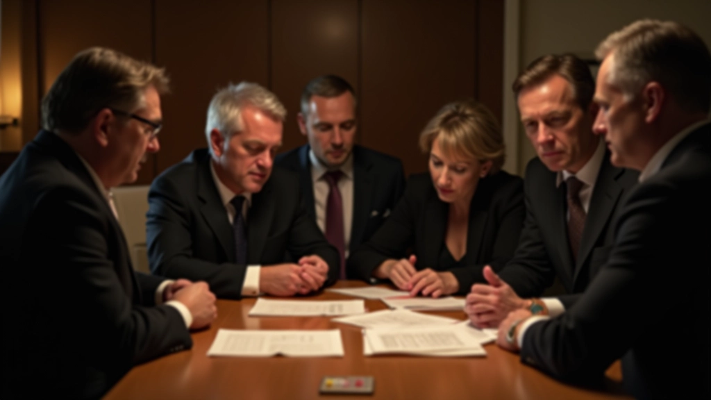 Group of adults gathered around a table examining clue cards and discussing mystery party theories