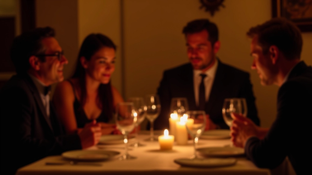 Sophisticated adults enjoying an immersive mystery dinner experience
