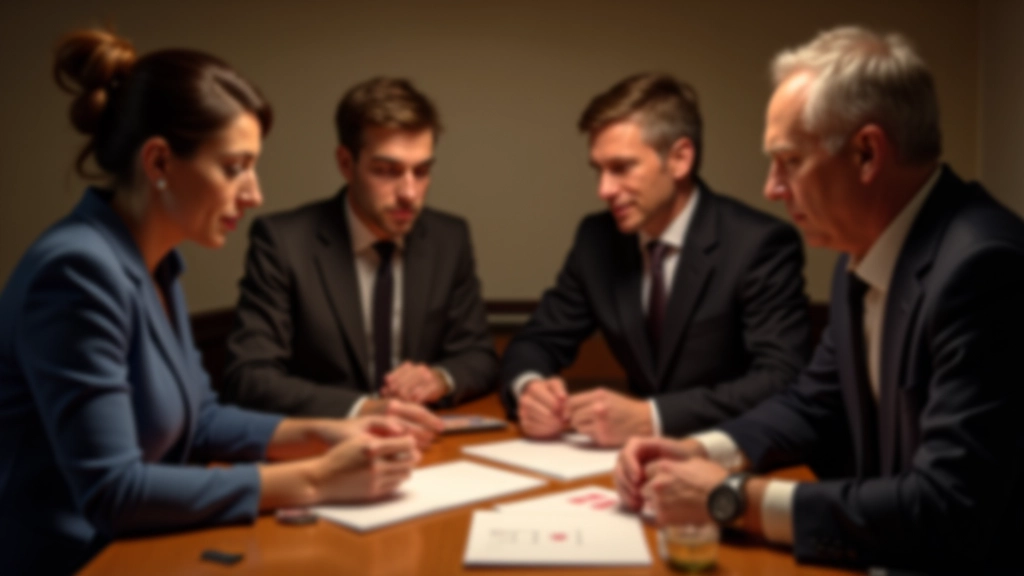 Team members working together on riddle cards at wooden table with beverages and notes